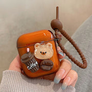 For AirPods Pro Cartoon 3D Coffee Bear Headphones Case Protective Shell Cover