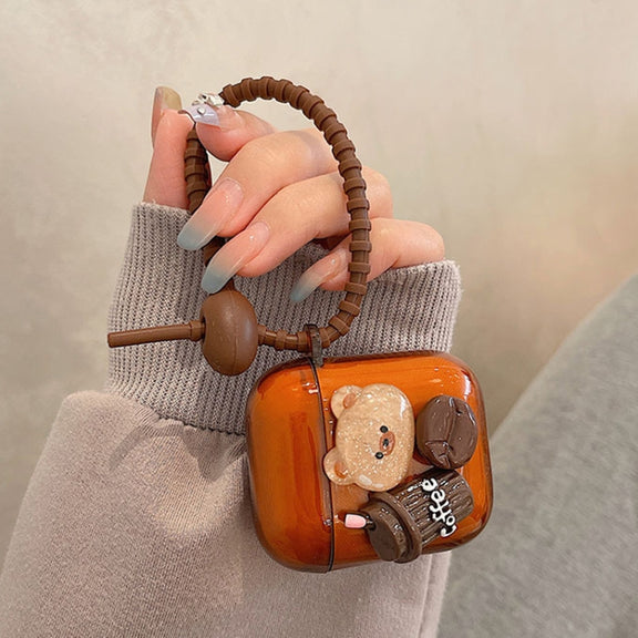 For AirPods 3 Cartoon 3D Coffee Bear Headphones Case Protective Shell Cover