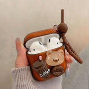For AirPods Pro Cartoon 3D Coffee Bear Headphones Case Protective Shell Cover