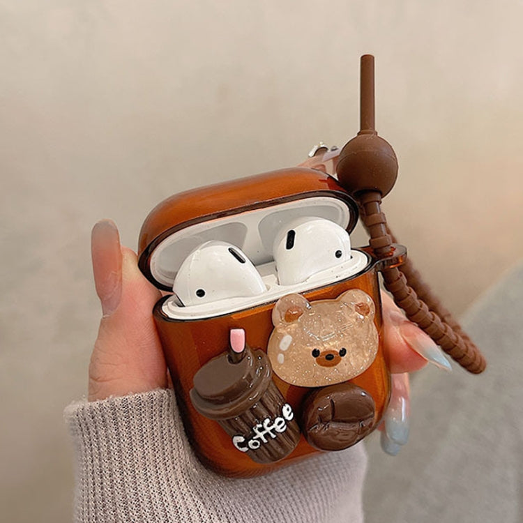 For AirPods Pro Cartoon 3D Coffee Bear Headphones Case Protective Shell Cover