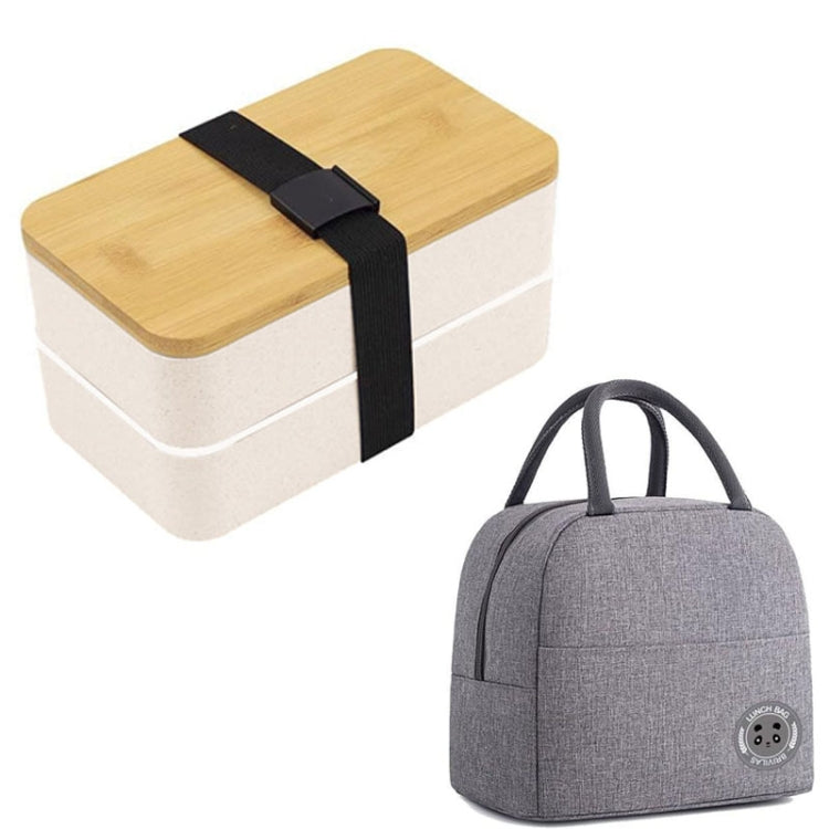 1200ml Portable Compartment Insulated Double Layer Lunch Box Microwavable Plastic Food Container, Color: With Insulation Bag White - Cutlery Sets by PMC TechLife | Online Shopping South Africa | PMC TechLife