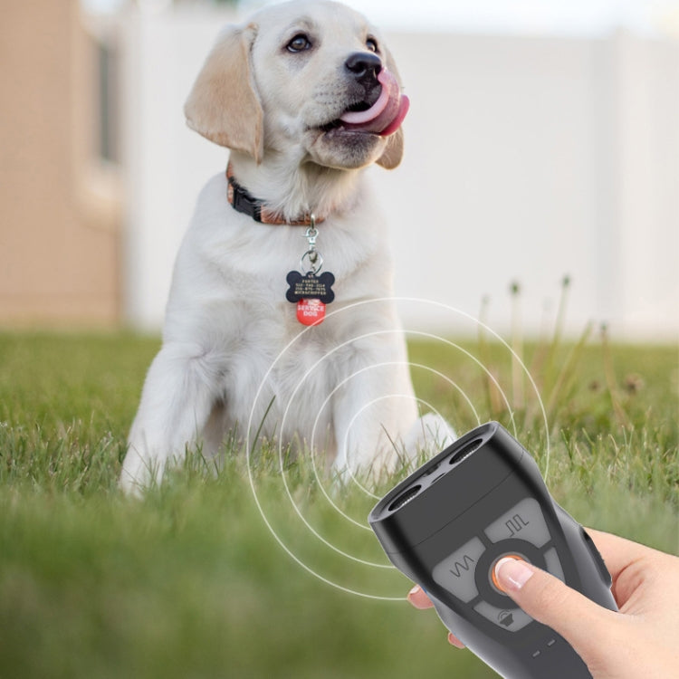 Dual Ultrasonic Repeller Pet Stop Barker With Mobile Power Supply Flashing Lighting Horn Function(Black)