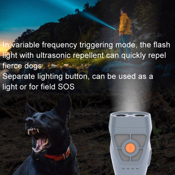 Dual Ultrasonic Repeller Pet Stop Barker With Mobile Power Supply Flashing Lighting Horn Function(Grey)