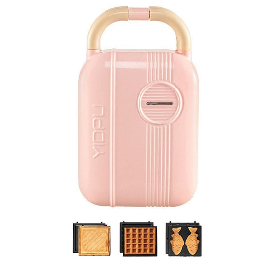 4 In 1 YIDPU Multifunctional Family Breakfast Maker Light Diet Sandwich Waffle Baker, CN Plug(Pink)