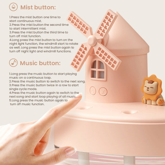 ZAY-H007 LED Light Double Spray Wireless Mini Desktop Windmill Music Humidifier(White)