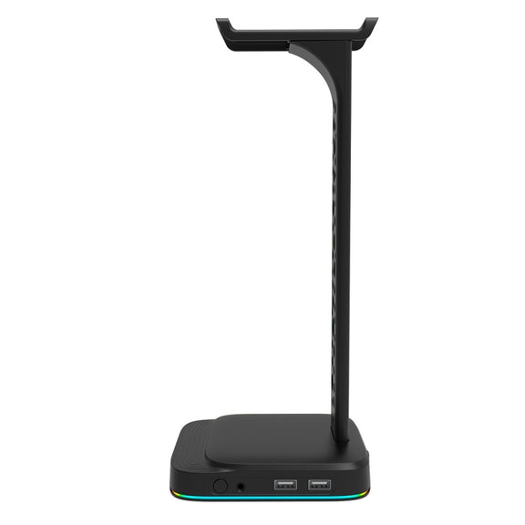 3.5mm Audio RGB Illuminated Headset Holder Dual USB Gaming Headset Display Rack(With Headphone Jack Black)