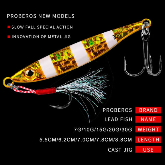 PROBEROS LF126 Long Casting Lead Fish Bait Freshwater Sea Fishing Fish Lures Sequins, Weight: 7g(Color B)