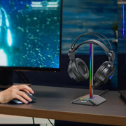 New Bee Dual Output Colorful Headset Display Rack HUB Expansion Headphone Holder, Color: Z8 Black