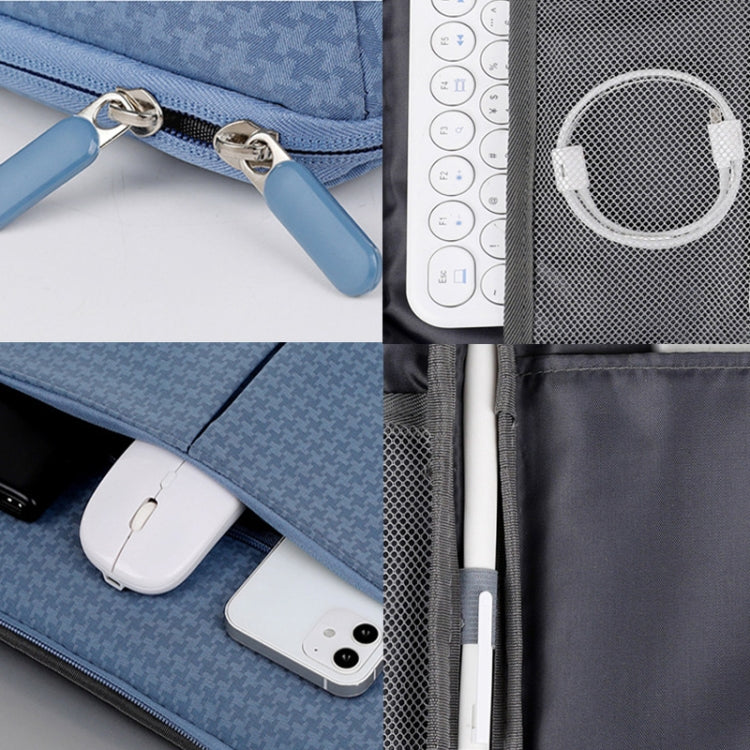 10/11 Inch Houndstooth Pattern Oxford Cloth Laptop Bag Water-resistant Tablet Storage Bag(Haze Blue)