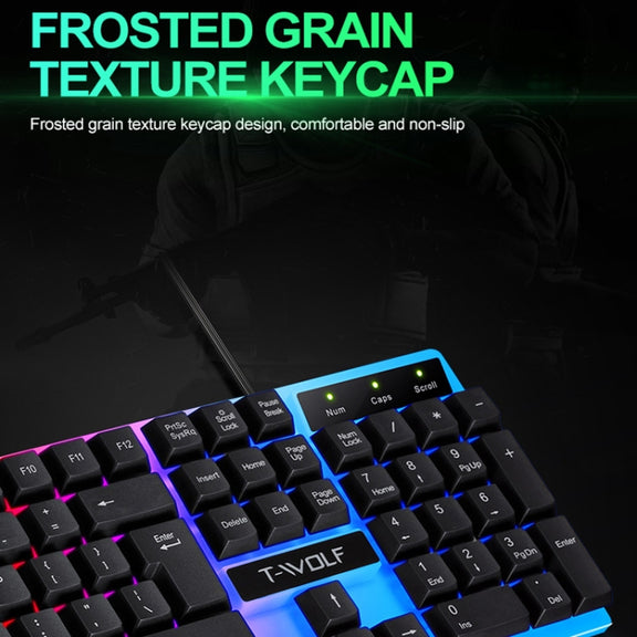 T-WOLF TF230 Colorful Light Effect Game Office Computer Wired Keyboard and Mouse Kit(Black)