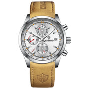 BINBOND B6022 30m Water-resistant Luminous Multifunctional Quartz Watch, Color: Leather-White Steel-White