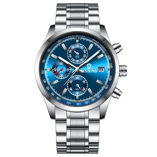 BINBOND B6022 30m Waterproof Luminous Multifunctional Quartz Watch, Color: White Steel-Blue - free shipping - PMC Jewellery - Order now!