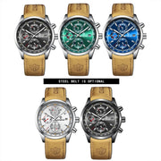 BINBOND B6022 30m Water-resistant Luminous Multifunctional Quartz Watch, Color: Leather-White Steel-White