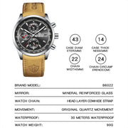 BINBOND B6022 30m Water-resistant Luminous Multifunctional Quartz Watch, Color: White Steel-White