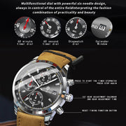 BINBOND B6022 30m Water-resistant Luminous Multifunctional Quartz Watch, Color: Leather-White Steel-White