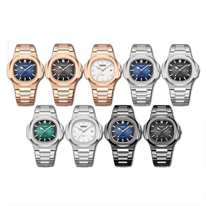 BINBOND B1885 30m Waterproof Retro Luminous Square Men Quartz Watch, Color: Black Steel-Blue-White - free shipping - PMC Jewellery - Order now!