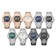 BINBOND B1885 30m Water-resistant Retro Luminous Square Men Quartz Watch, Color: Black Steel-Blue-White