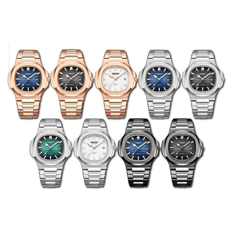 BINBOND B1885 30m Water-resistant Retro Luminous Square Men Quartz Watch, Color: Black Steel-Blue-White