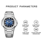 BINBOND B1885 30m Water-resistant Retro Luminous Square Men Quartz Watch, Color: Black Steel-Blue-White