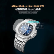 BINBOND B1885 30m Water-resistant Retro Luminous Square Men Quartz Watch, Color: Black Steel-Blue-White