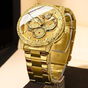 BINBOND B3030 Embossed Dragon Luminous Water-resistant Quartz Watch, Color: Full-gold Black
