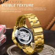 BINBOND B3030 Embossed Dragon Luminous Water-resistant Quartz Watch, Color: Full-gold Black