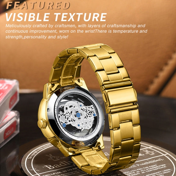 BINBOND B3030 Embossed Dragon Luminous Water-resistant Quartz Watch, Color: Full-gold Black