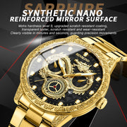 BINBOND B3030 Embossed Dragon Luminous Water-resistant Quartz Watch, Color: Full-gold Black