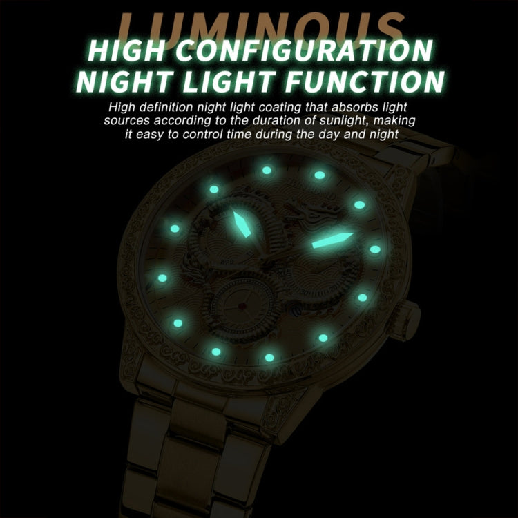 BINBOND B3030 Embossed Dragon Luminous Water-resistant Quartz Watch, Color: Full-gold Black