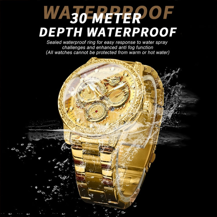 BINBOND B3030 Embossed Dragon Luminous Water-resistant Quartz Watch, Color: Full-gold Black