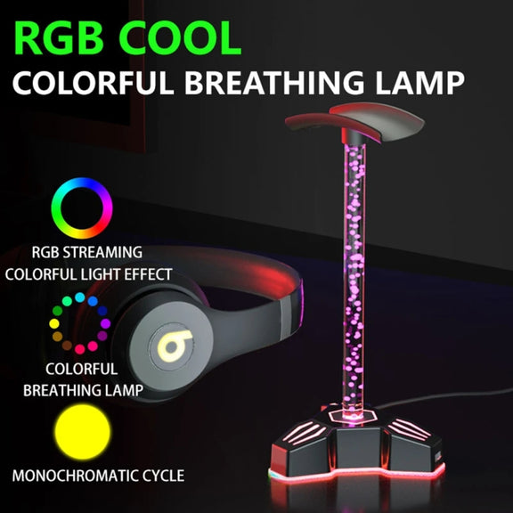 RGB Lighted Headphone Stand With Ambient Light USB Expansion Port Headphone Display Bracket, Style: With 3.5mm Port