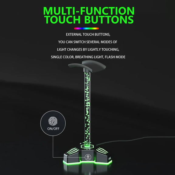 RGB Lighted Headphone Stand With Ambient Light USB Expansion Port Headphone Display Bracket, Style: With 3.5mm Port