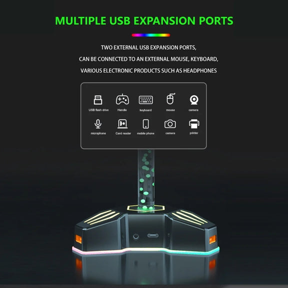 RGB Lighted Headphone Stand With Ambient Light USB Expansion Port Headphone Display Bracket, Style: With 3.5mm Port