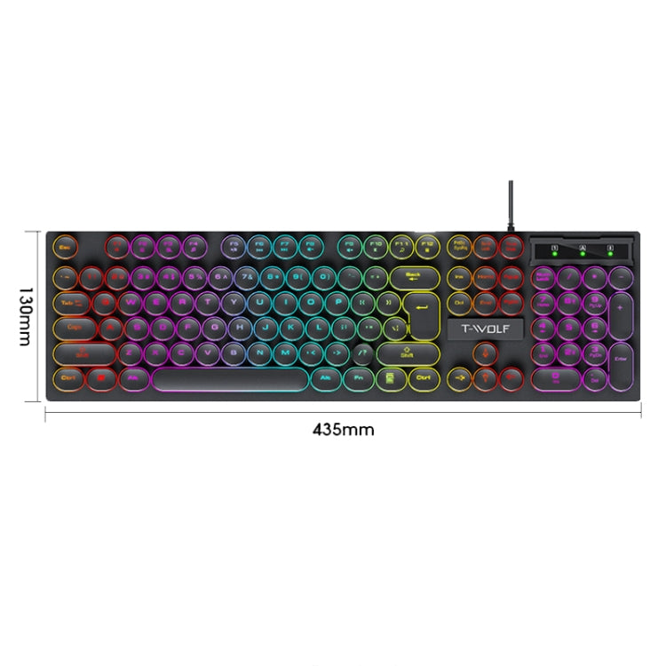T-WOLF T80 104-Keys RGB Illuminated Office Game Wired Punk Retro Keyboard, Color: Black