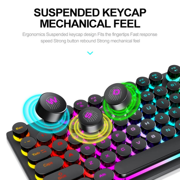 T-WOLF T80 104-Keys RGB Illuminated Office Game Wired Punk Retro Keyboard, Color: Pink