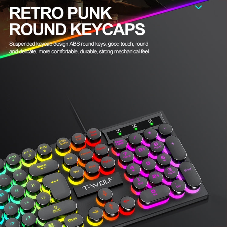 T-WOLF T80 104-Keys RGB Illuminated Office Game Wired Punk Retro Keyboard, Color: Black