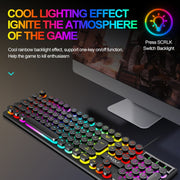 T-WOLF T80 104-Keys RGB Illuminated Office Game Wired Punk Retro Keyboard, Color: Black