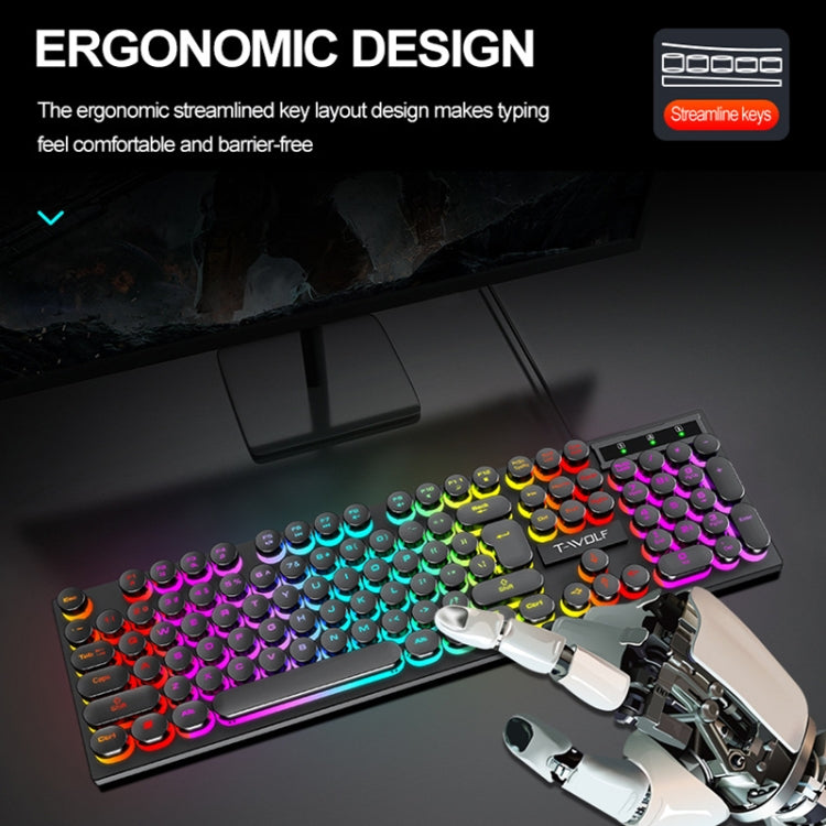 T-WOLF T80 104-Keys RGB Illuminated Office Game Wired Punk Retro Keyboard, Color: White