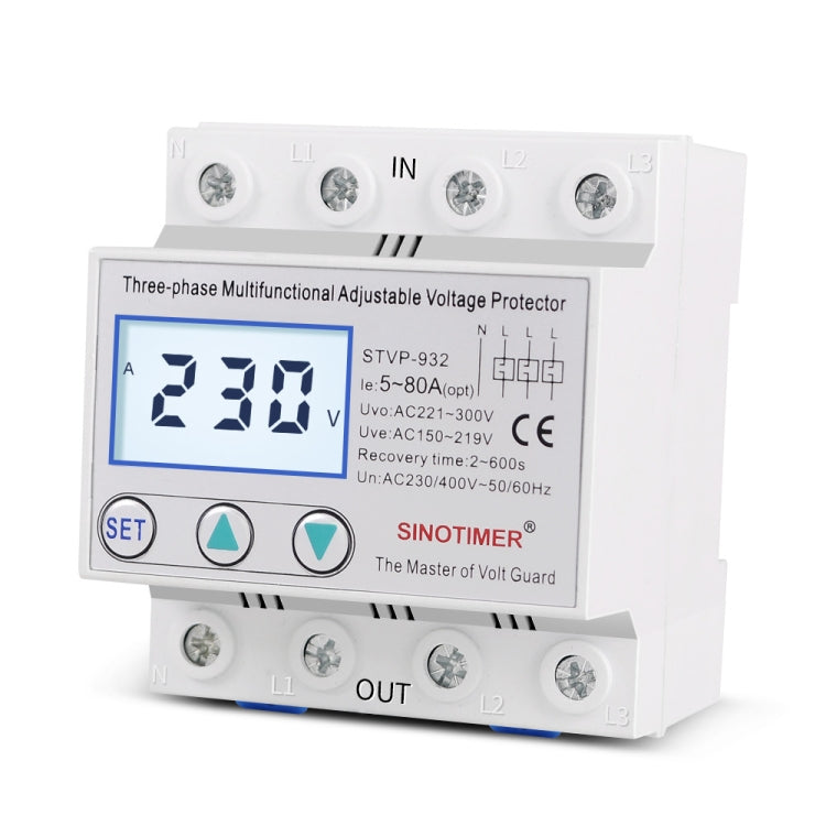 SINOTIMER STVP-932 50A 3-phase 380V LCD Self-resetting Adjustable Surge Voltage Protector - free shipping - PMC TechLife - Order now!