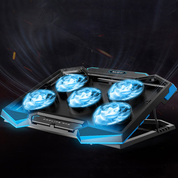 NUOXI 5 Fans Laptop Radiator Bracket Height Adjustable with Dual USB Ports(Black and Blue)