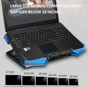 NUOXI 5 Fans Laptop Radiator Bracket Height Adjustable with Dual USB Ports(Black and Blue)
