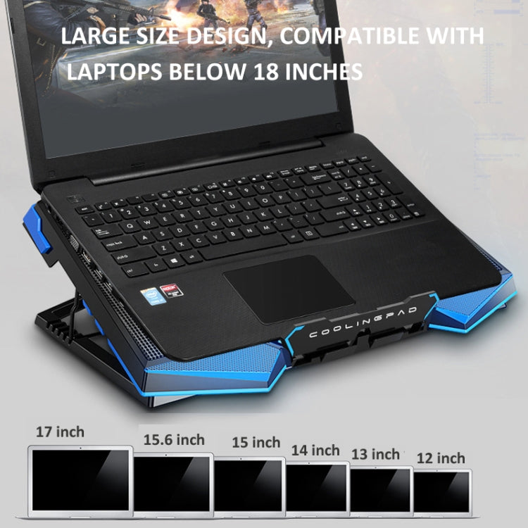 NUOXI 5 Fans Laptop Radiator Bracket Height Adjustable with Dual USB Ports(Black and Blue)