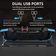 NUOXI 5 Fans Laptop Radiator Bracket Height Adjustable with Dual USB Ports(Black and Blue)