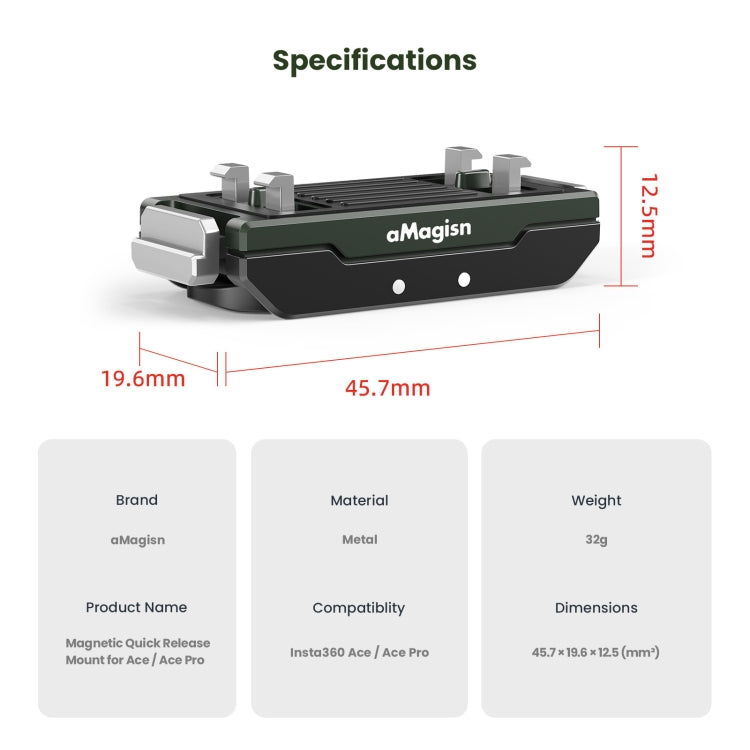 For Insta360 Ace / Ace Pro / X5 aMagisn Metal Magnetic Quick Release Sports Camera Accessories - free shipping - PMC TechLife - Order now!