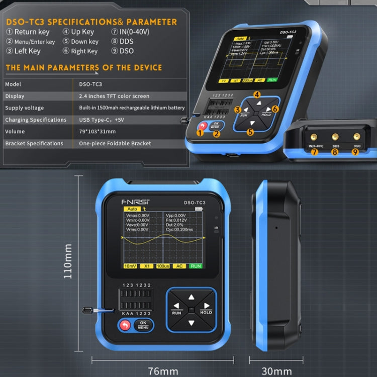 FNIRSI 3 In 1 Handheld Digital Oscilloscope LCR Transistor Tester, Specification: Standard - free shipping - PMC TechLife - Order now!