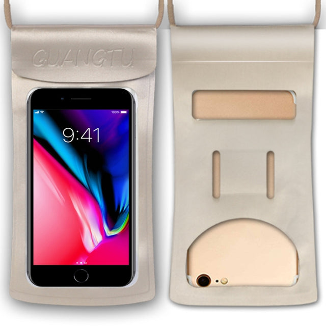 TPU Transparent Touch Screen Phone 30m Water-resistant Bag Outdoor Rafting Phone Case(Champagne)