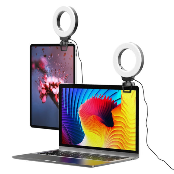 YRing48 4-Inch 48LEDs Laptop Camera Video Conference Live Beauty Ring Fill Light, Spec: Clip with Tripod