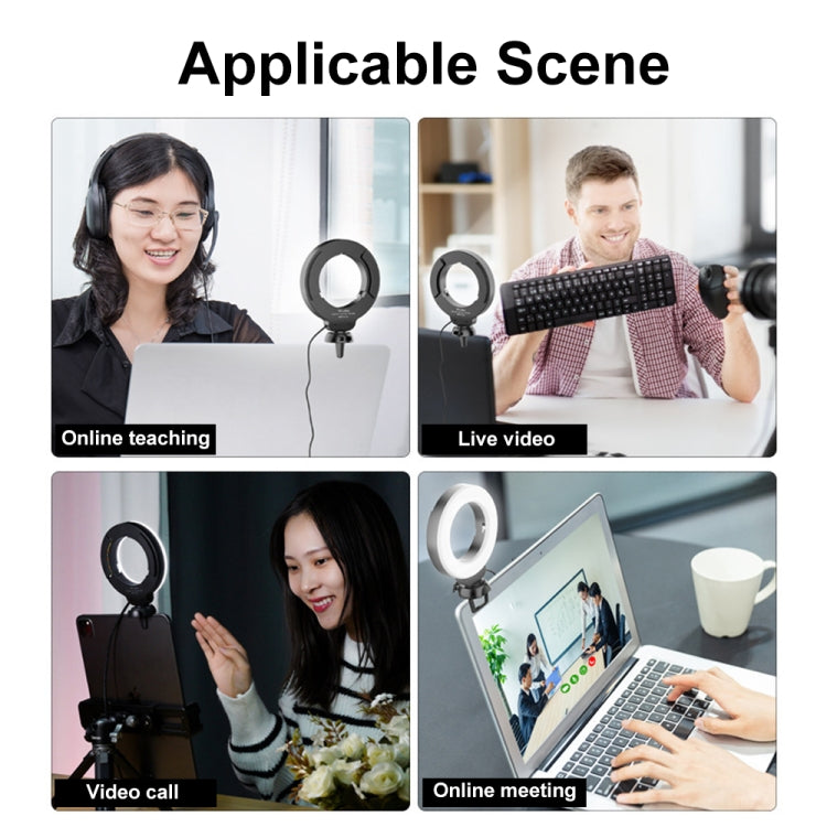 YRing48 4-Inch 48LEDs Laptop Camera Video Conference Live Beauty Ring Fill Light, Spec: Clip with Tripod
