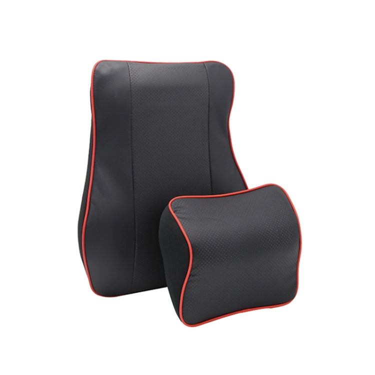 Leather Memory Foam All Season Car Seat Neck Support Cushion Headrest+Waist Pad(Black Red) - Seat Accessories by PMC TechLife | Online Shopping South Africa | PMC TechLife | Buy Now Pay Later Mobicred