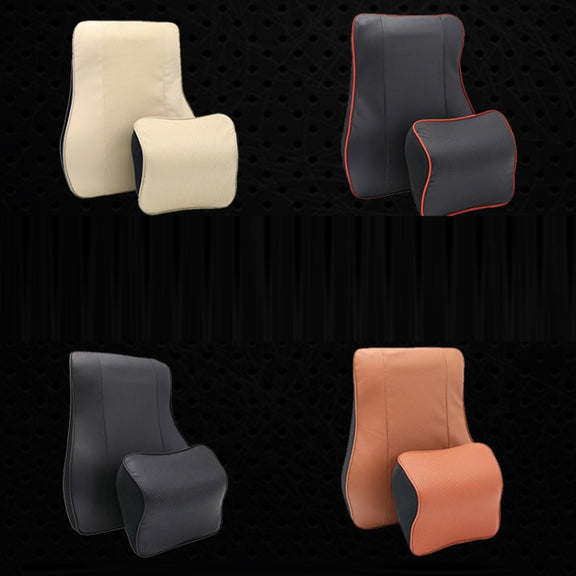 Leather Memory Foam All Season Car Seat Neck Support Cushion Headrest+Waist Pad(Beige)